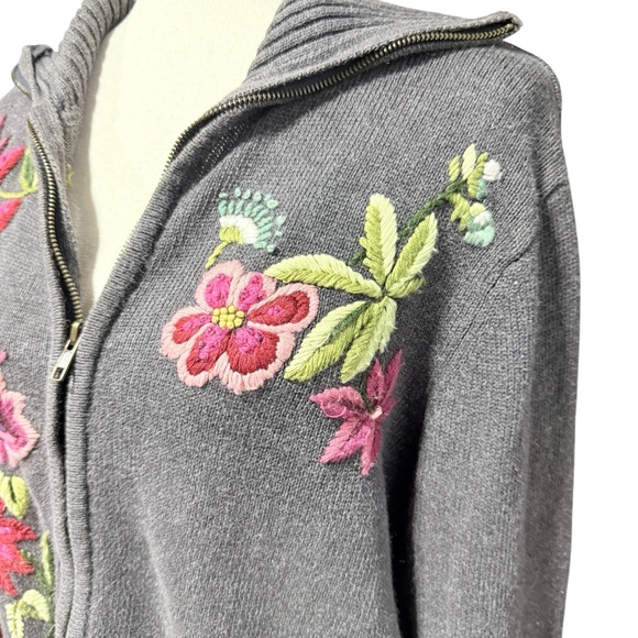 Tiara International Embroidered Floral Zip Up Vintage Cardigan Sz Large Grandma - Picture 3 of 9